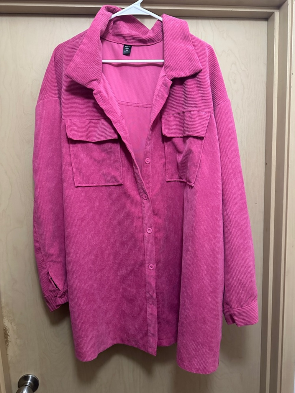 SHEIN Hot Pink Corduroy Utility Shacket